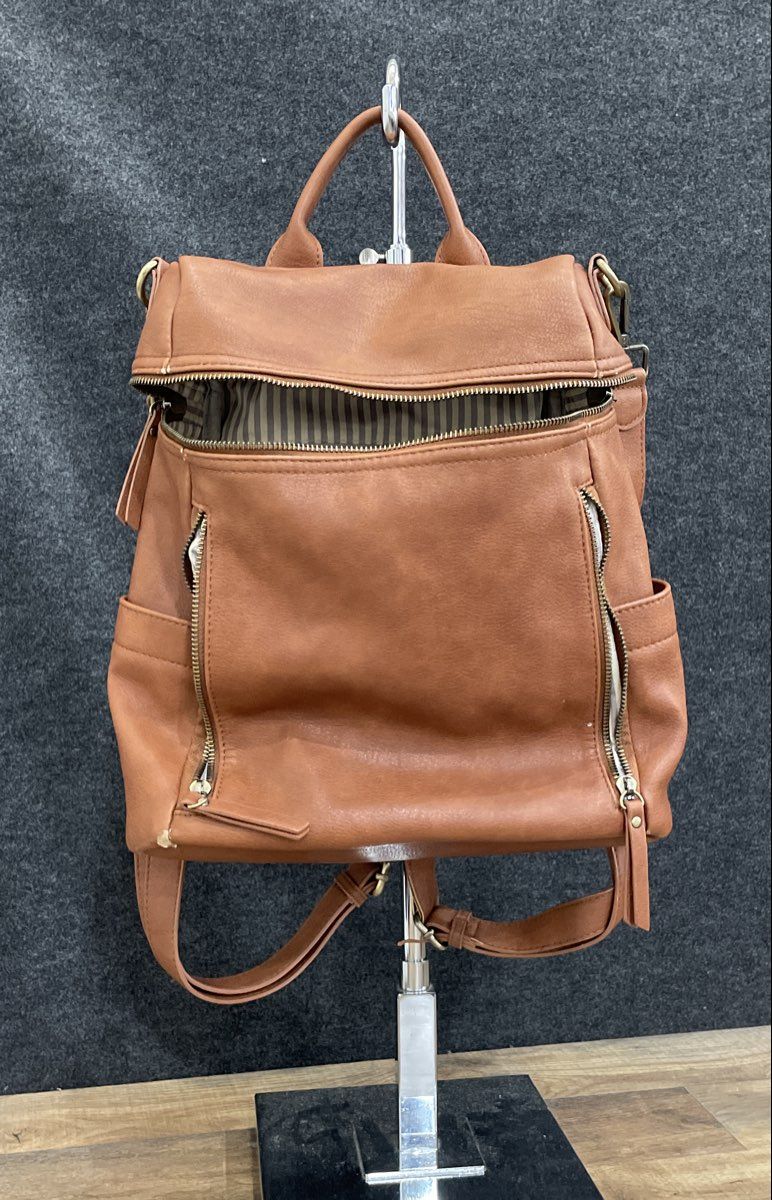 Miztique Brown Leather Convertible Backpack Shoulder Bag Gold Hardware