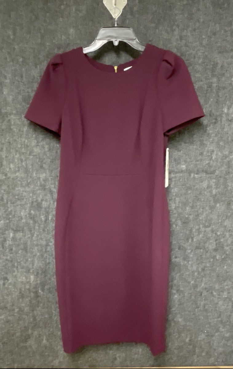 Calvin Klein Women's Purple Short Sleeve Sheath Dress Gold Zip Sz 8 NWT