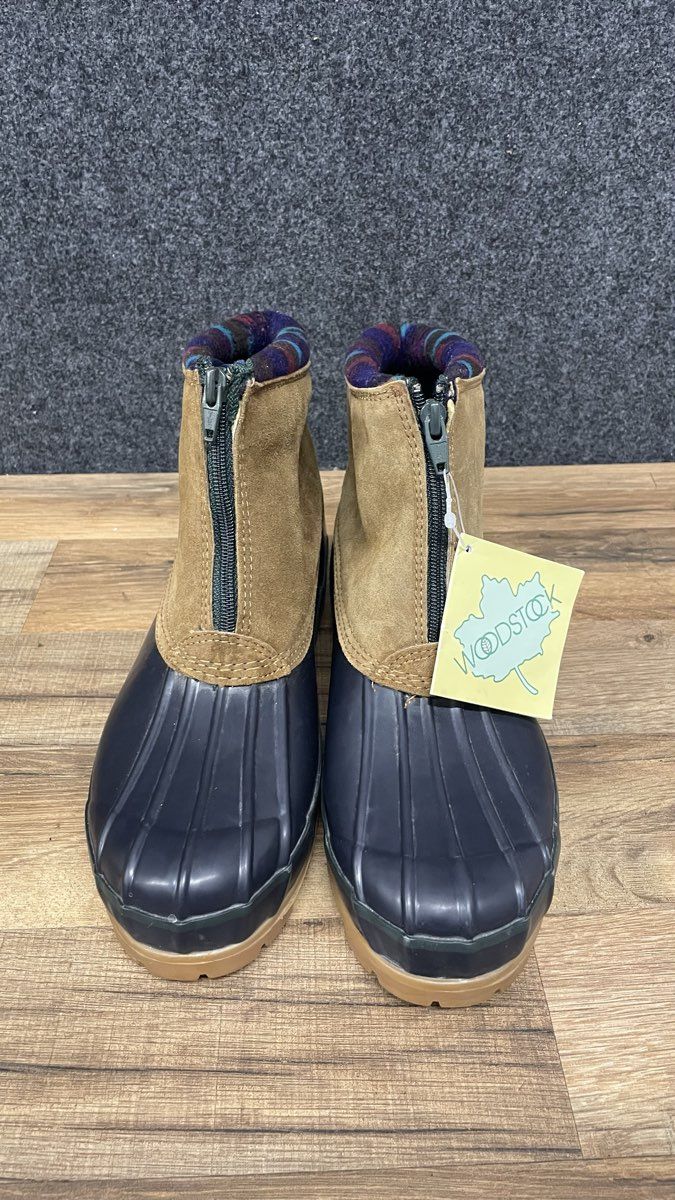 Woodstock Blaze Tan Navy Front-Zip Duck Boots Men's Size 11 NWT