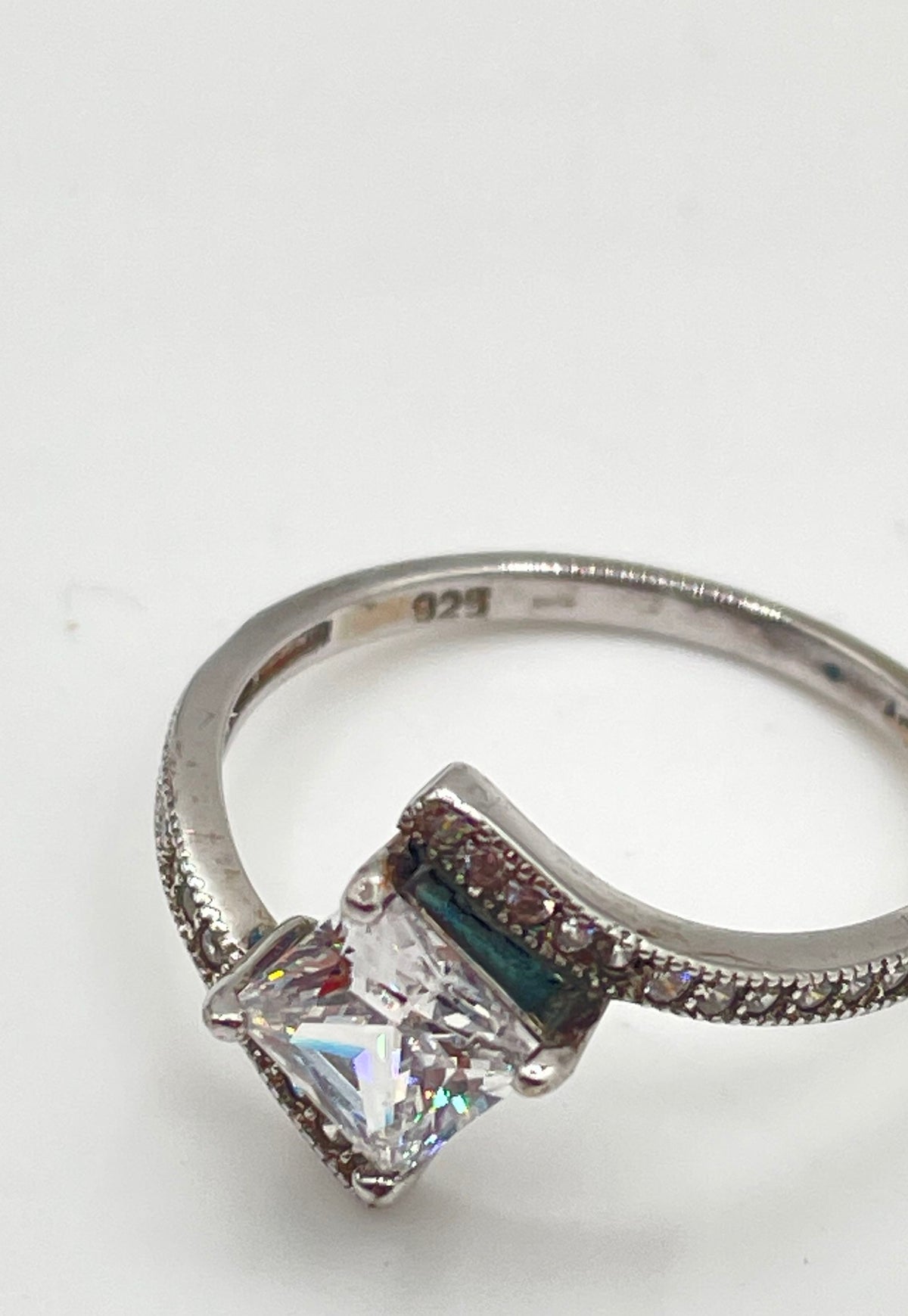 925 Sterling Silver Princess-Cut CZ Half Pavé Bypass Ring 1.9g