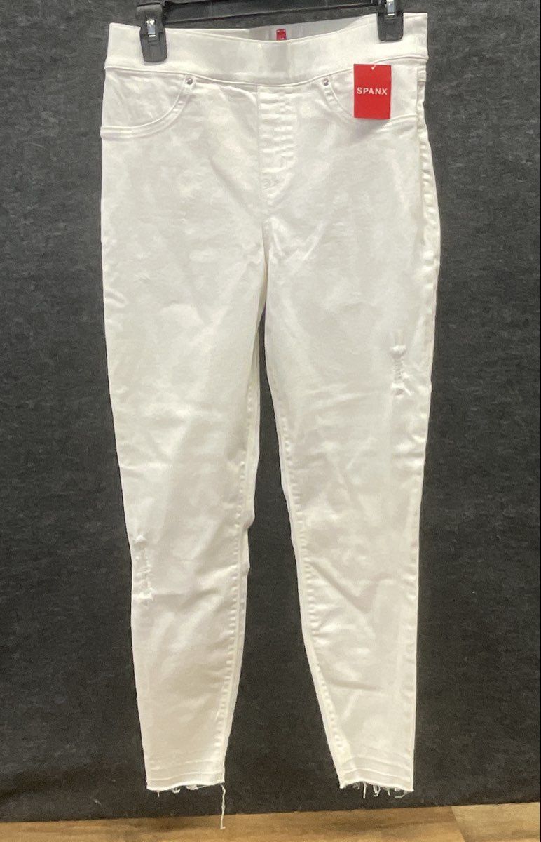 Spanx Women's White Jean-ish Distressed Ankle Leggings Raw Hem Sz M NWT