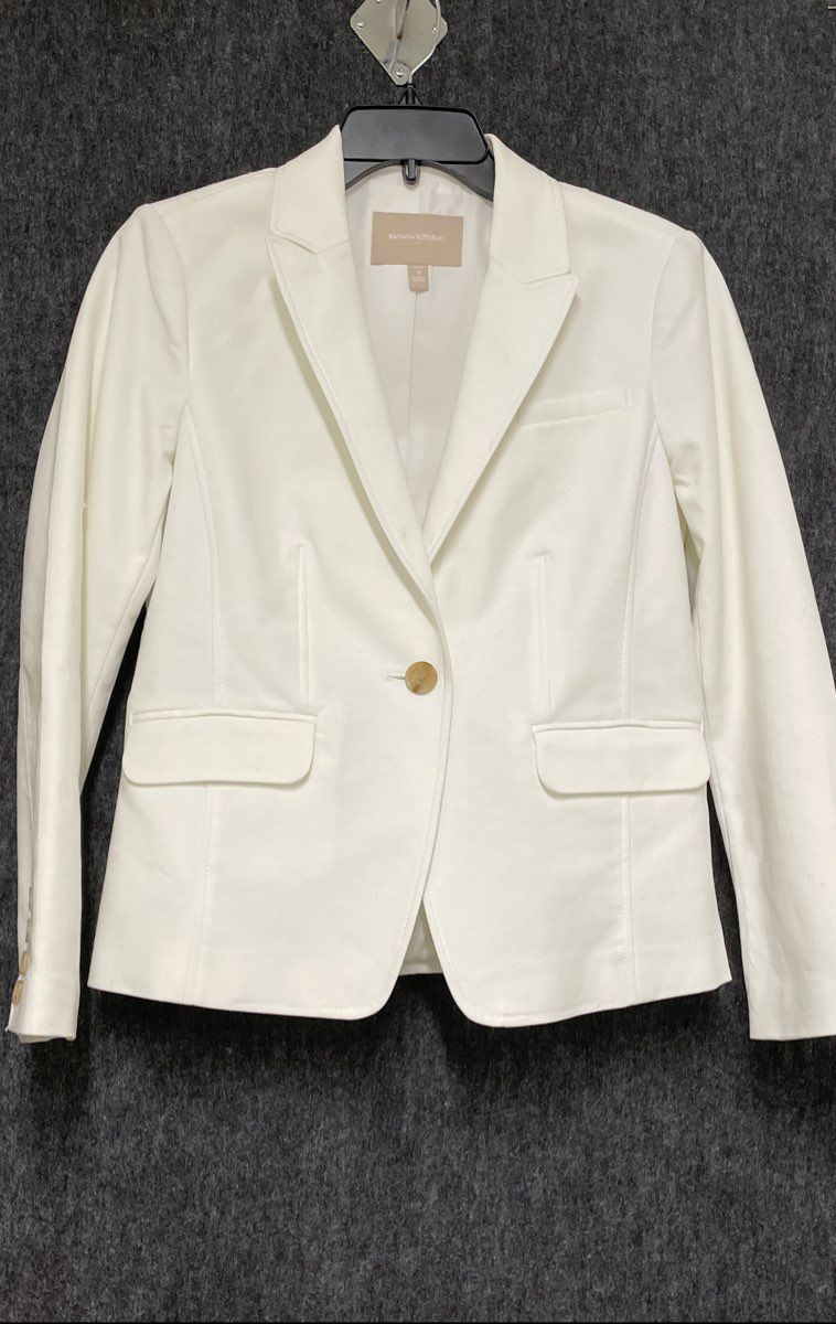 Banana Republic Women's White One-Button Tailored Blazer Jacket Petite Sz 8