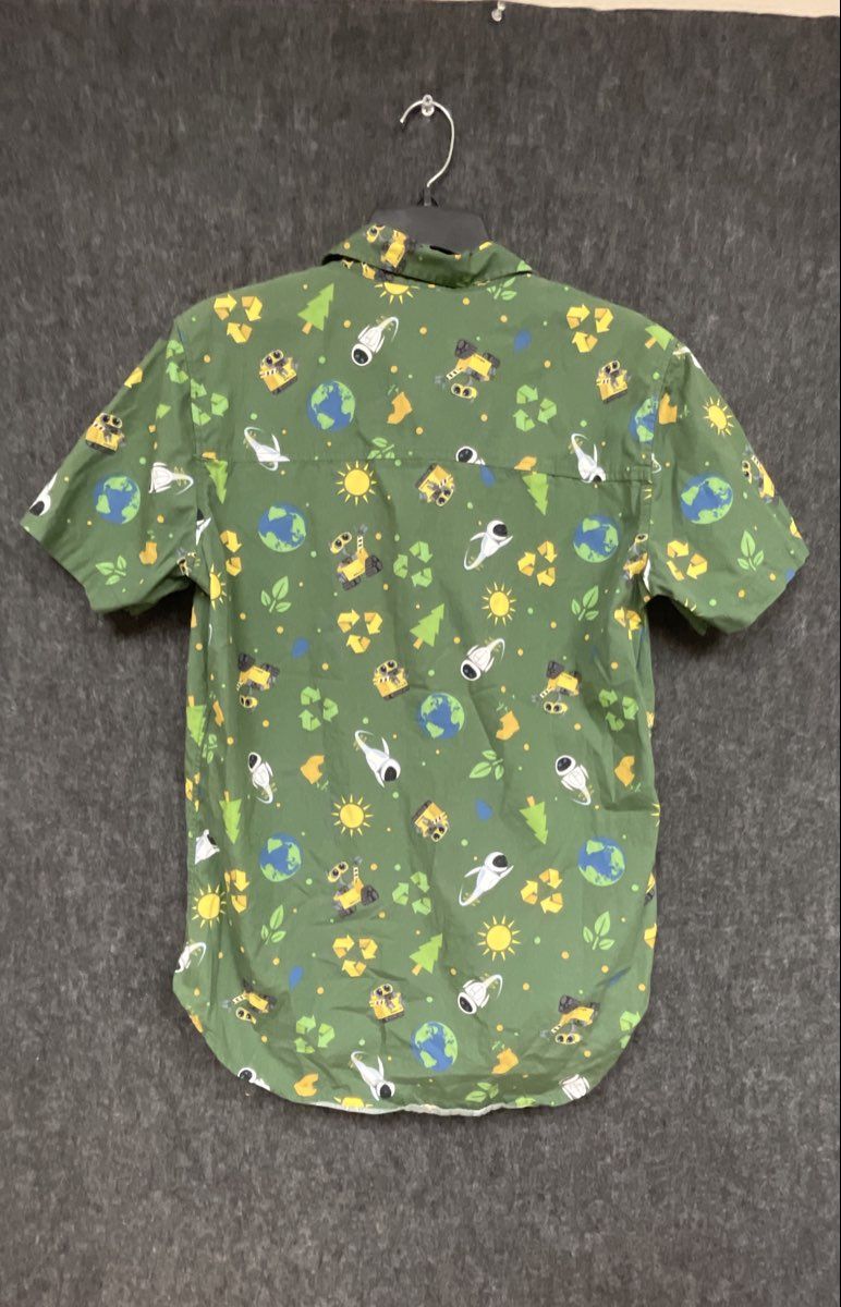 Disney Pixar Wall-E Eve All Over Print AOP Button Down Shirt Green Sz S