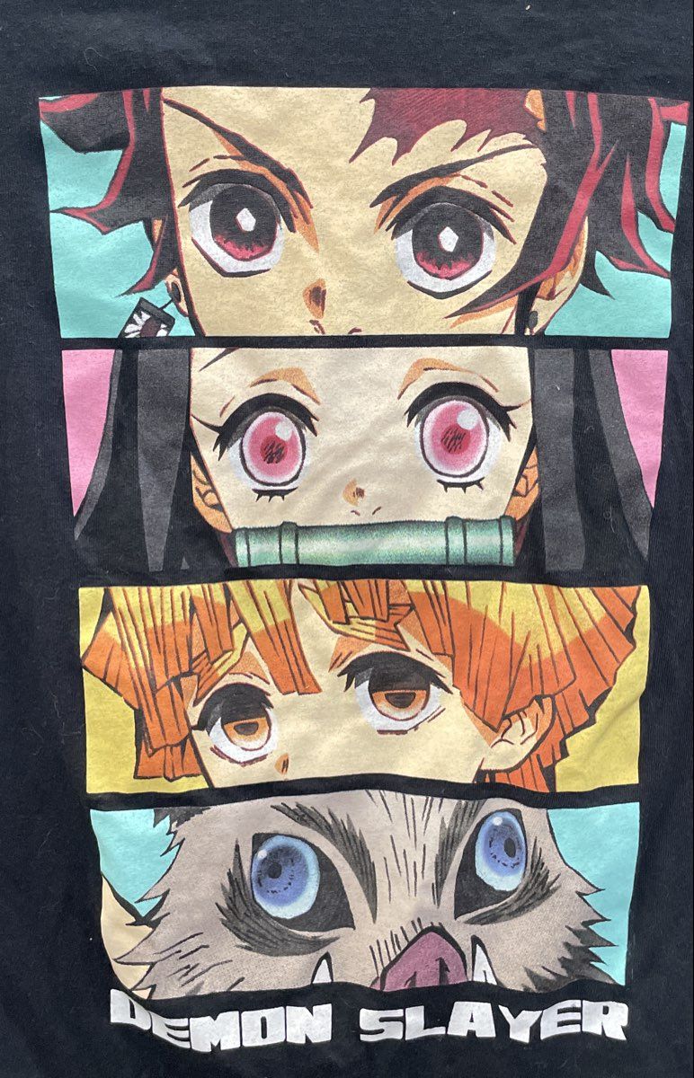 Demon Slayer Men's Black Anime Graphic T-Shirt Tanjiro Nezuko Zenitsu Inosuke S
