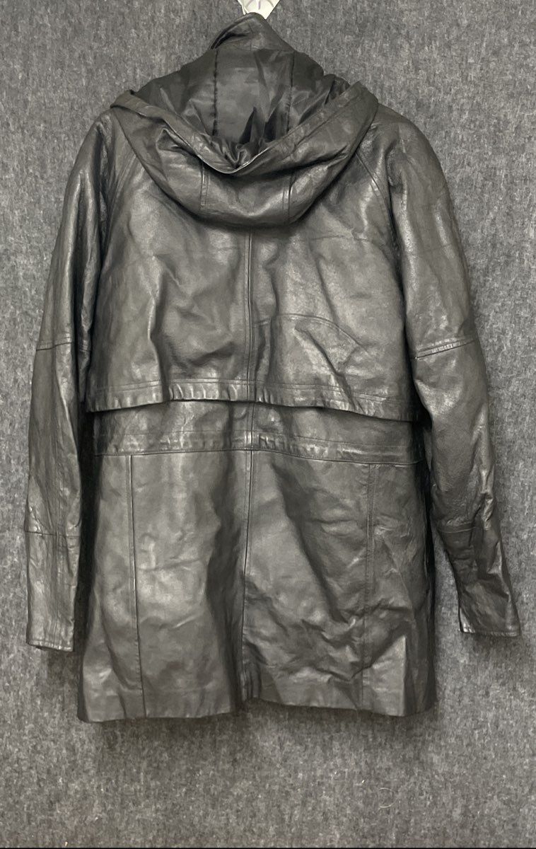 Phase Two Women's Black Genuine Leather Hooded Parka Coat Zip Out Liner Sz L
