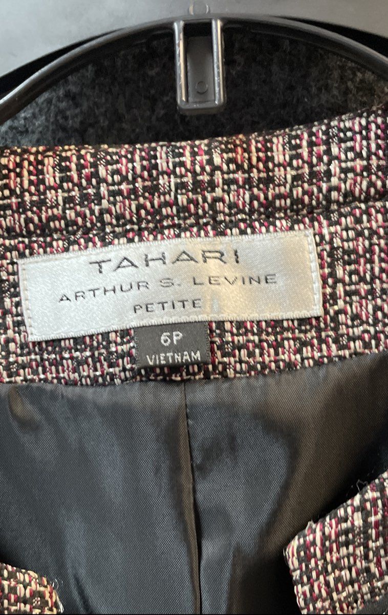 Tahari Arthur S. Levine Women's Petite Tweed Open Front Cropped Jacket Sz 6P