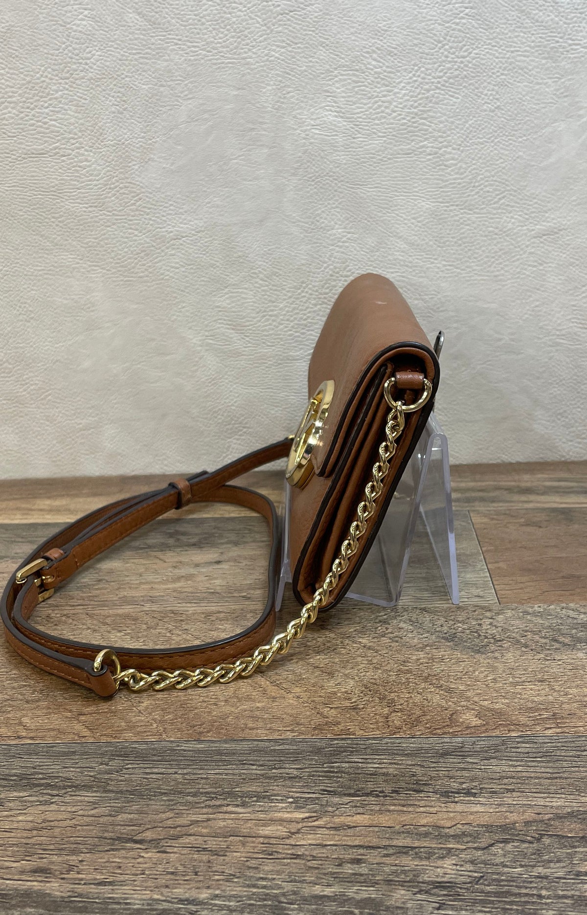Michael Kors Brown Pebbled Leather Fulton Crossbody Bag Gold Hardware