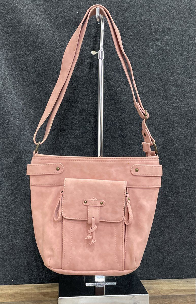 b.o.c. Pink Leather Crossbody Shoulder Bag Organizer Pocket Brass Hardware