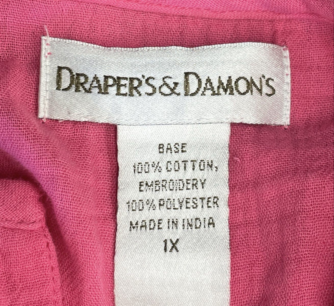 Draper's & Damon's Women's Pink Embroidered Floral Tiered V-Neck Cotton Dress 1X