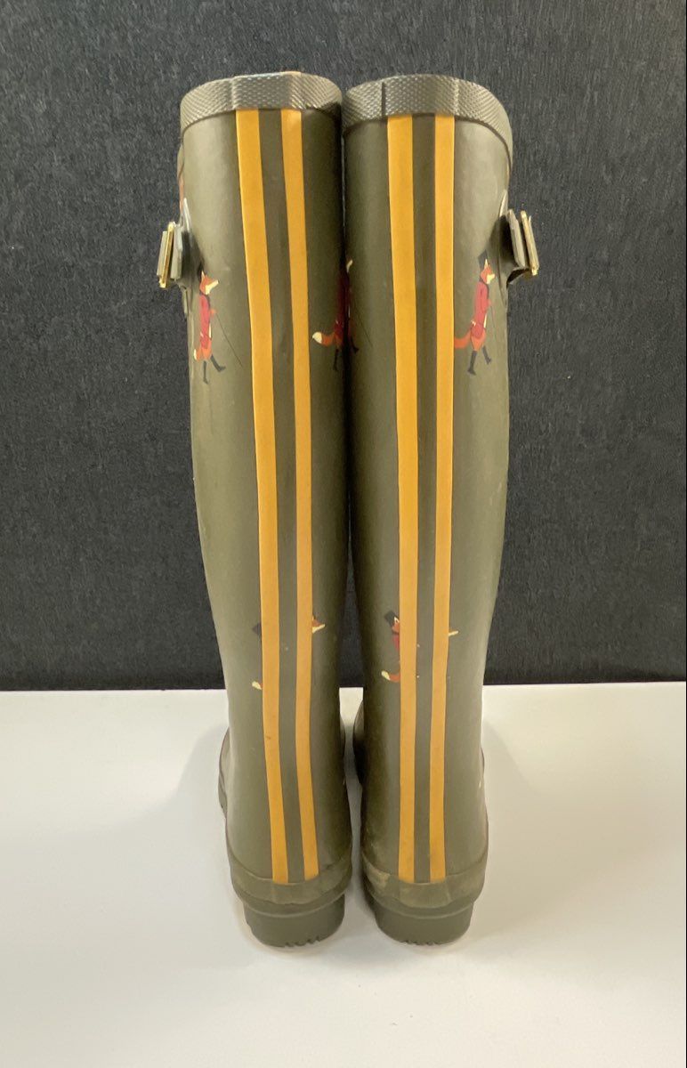 Joules Olive Green Mr Fox Print Tall Rubber Rain Boots Wellies Size 8