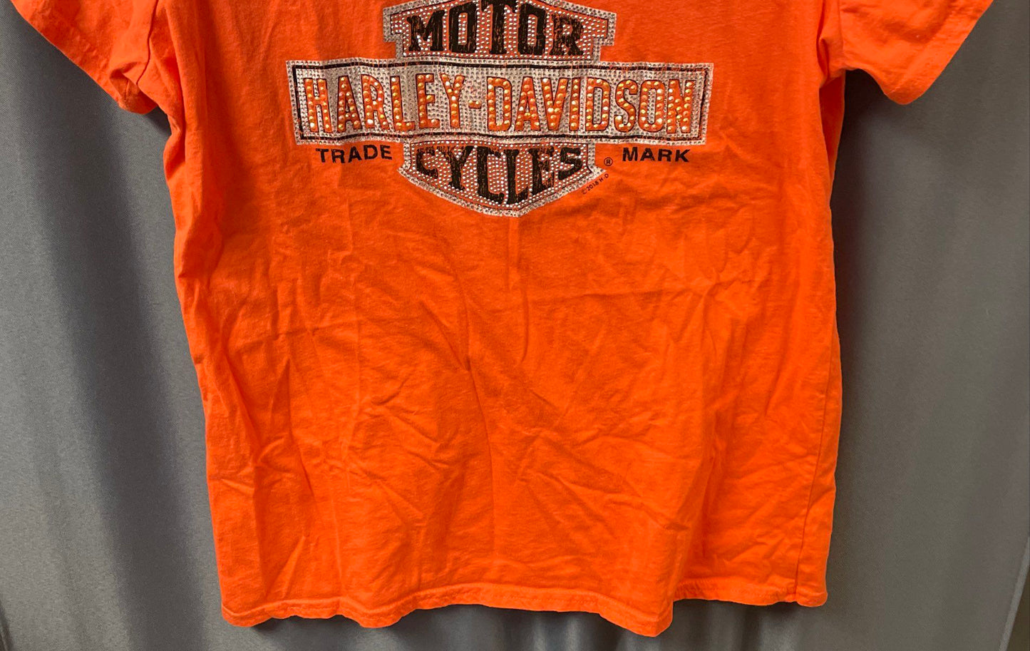 Harley-Davidson Nags Head NC Jeweled Logo Orange Short Sleeve Tee Sz L