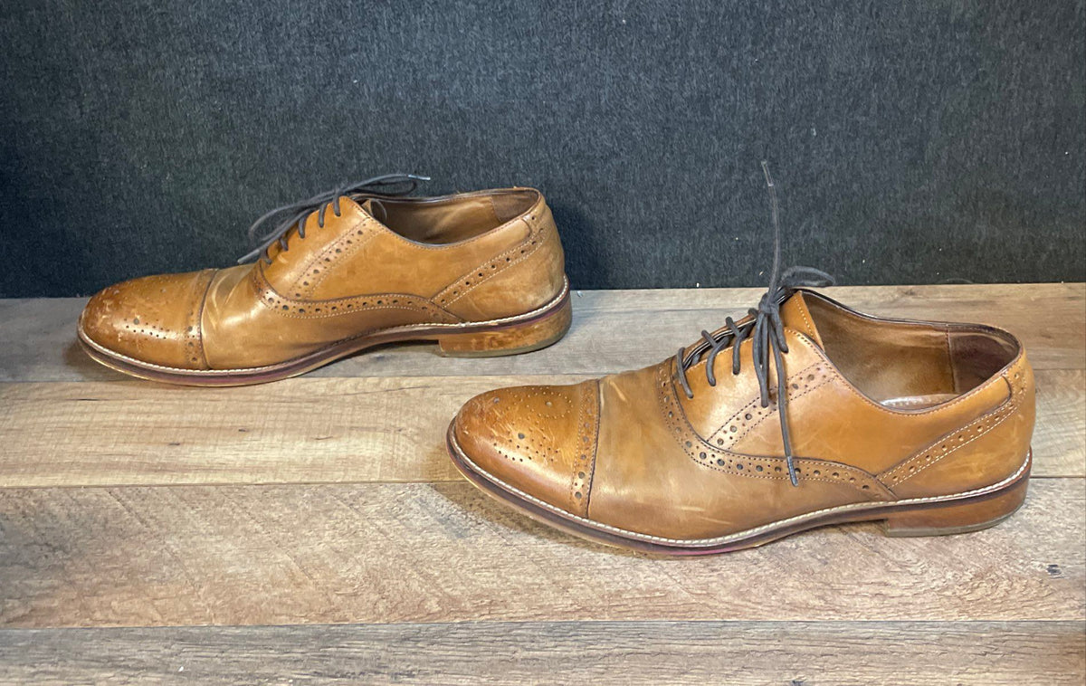 Johnston & Murphy Tan Leather Brogue Cap Toe Oxford Shoes Size 11M