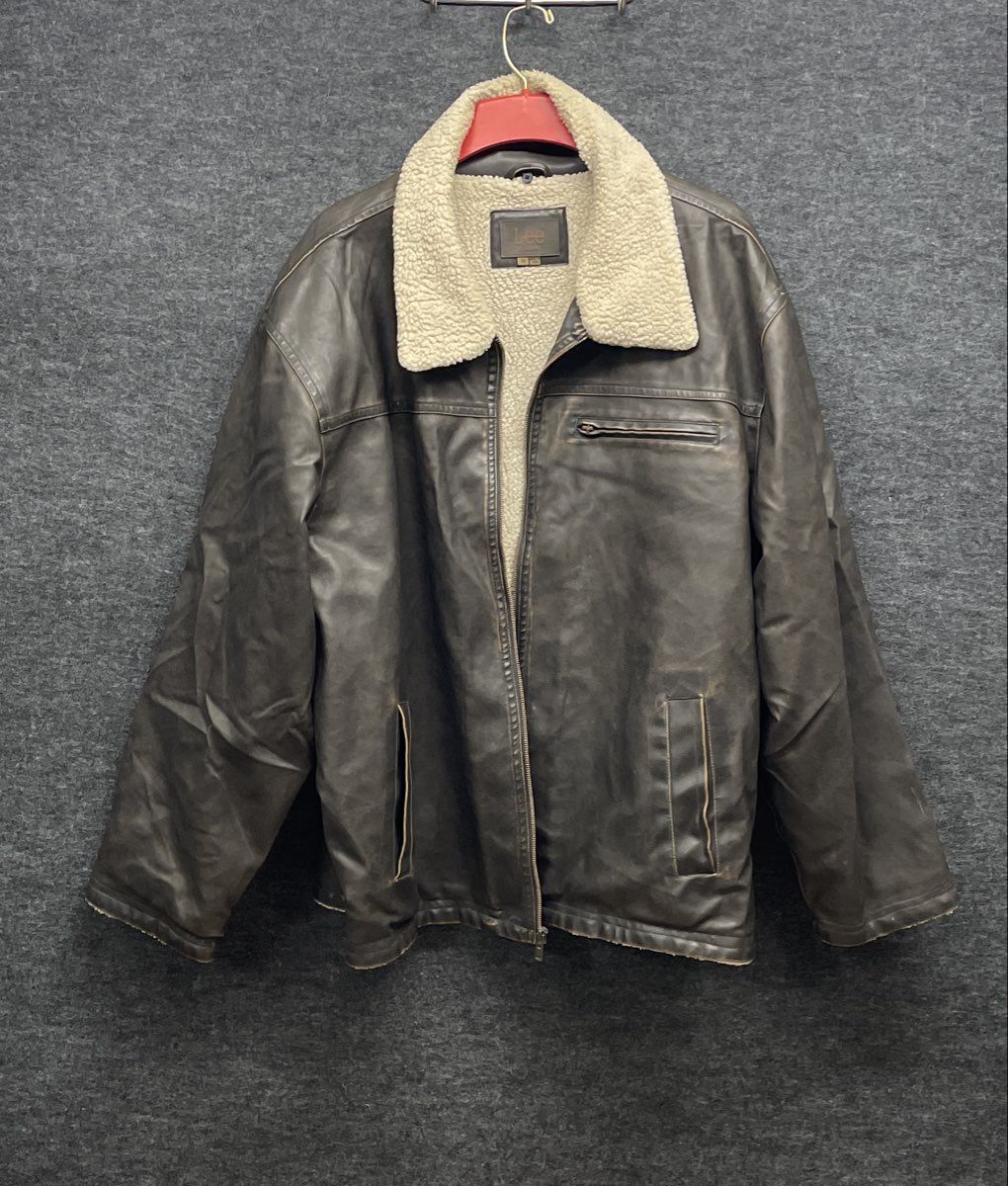 Lee Men's Brown Faux Leather Sherpa Lined Zip Front Jacket Sz 4X