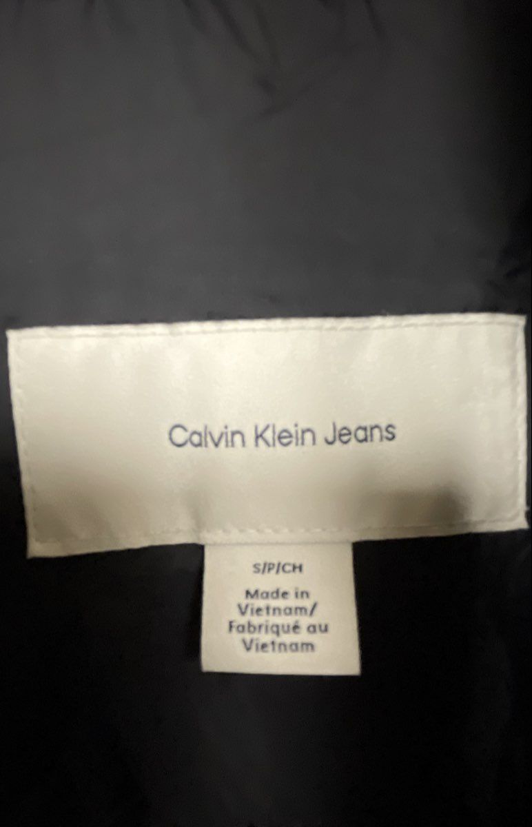 Calvin Klein Jeans Men's Black Hooded Puffer Jacket Full Zip Quilted Logo Sz S
