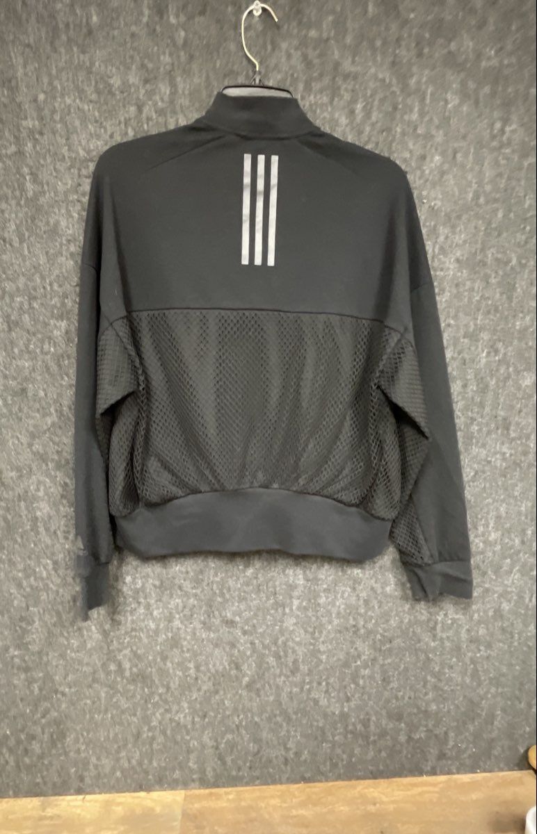 Adidas Women's Black Mesh Back 3-Stripe Full Zip Track Jacket Sz L
