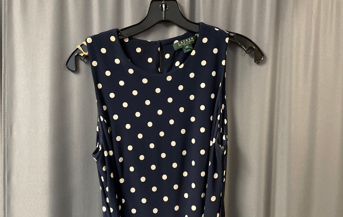 Lauren Ralph Lauren Women's Navy Blue White Polka Dot Sleeveless Dress Size 10