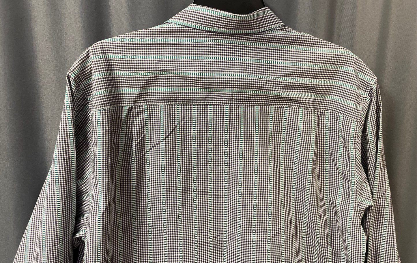 Tommy Bahama Men's Green Black Gingham Textured Stripe Button Down Shirt Sz M