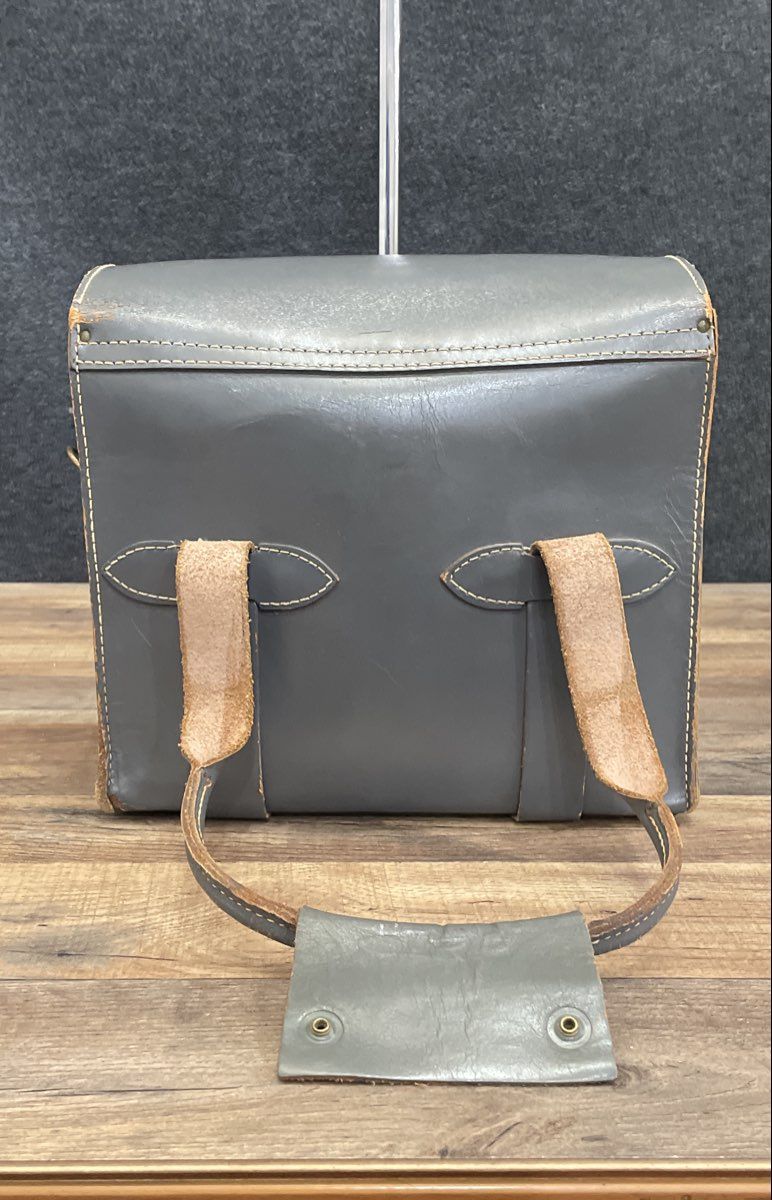Vintage HOMA Grey Leather Structured Tote Bag Handbag Brass Hardware