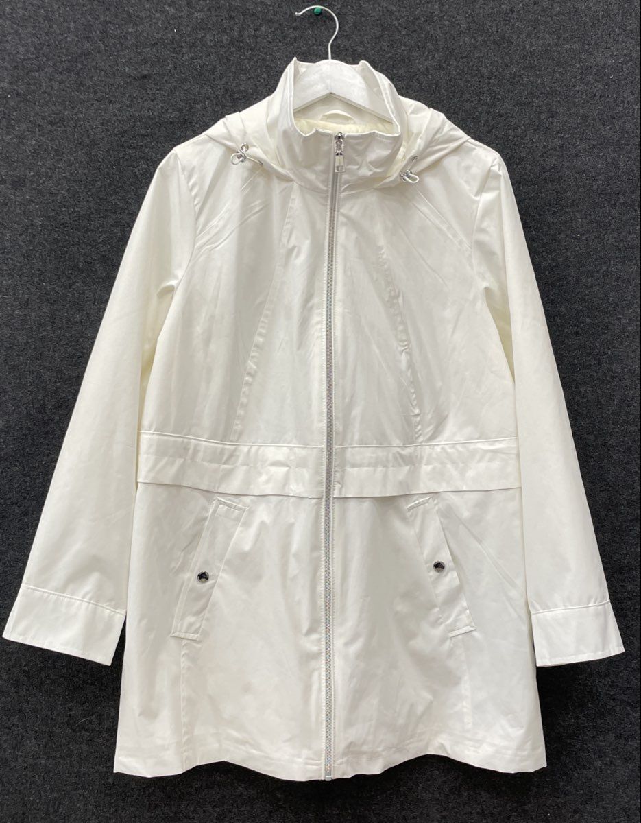 Vince Camuto Women's White Lightweight Hooded Water Resistant Rain Jacket Sz L