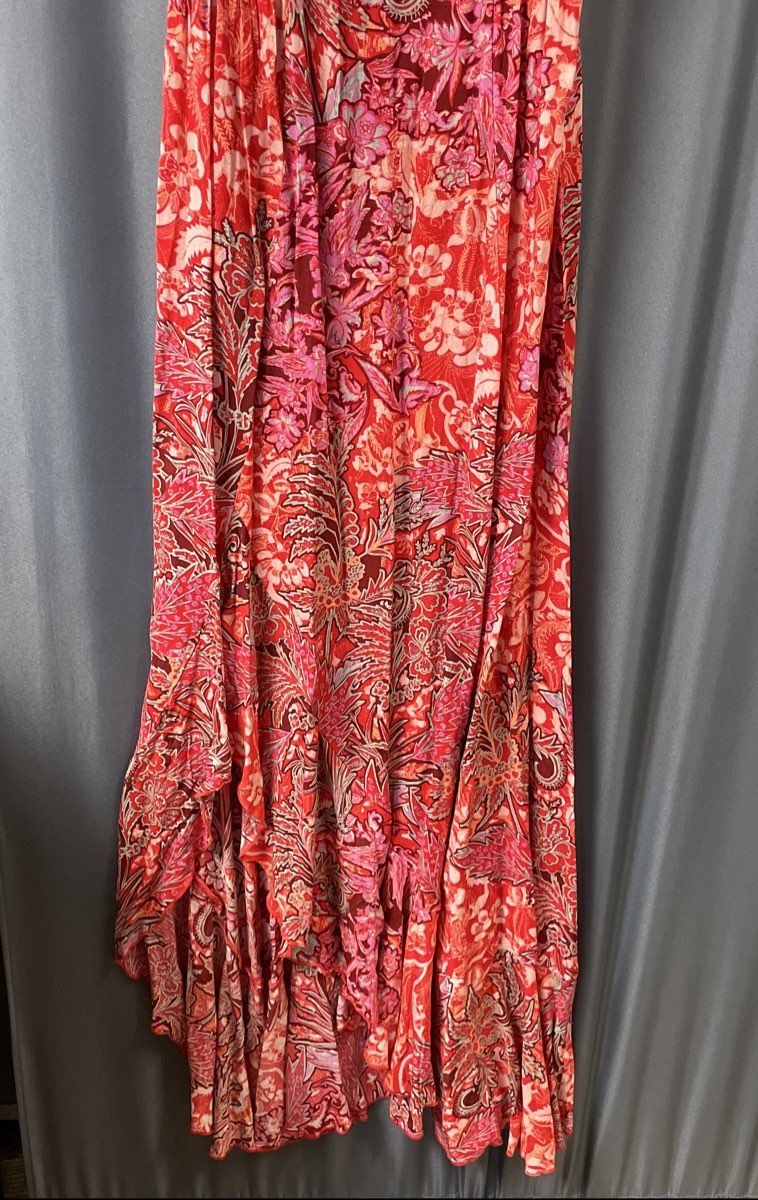Intimately Free People Women's Red Floral Maxi Slip Dress Smocked Sz S