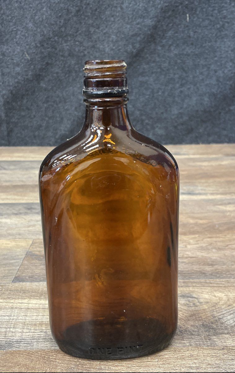 Vintage 1954 Owens-Illinois Whiskey Flask Amber Glass Bottle Federal Law Pint