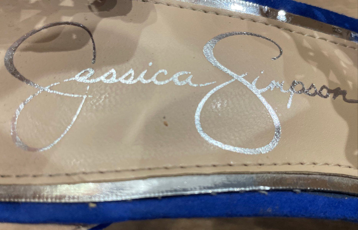 Jessica Simpson Blue Laser Cut Perforated Ankle Strap Stiletto Heels Size 8.5