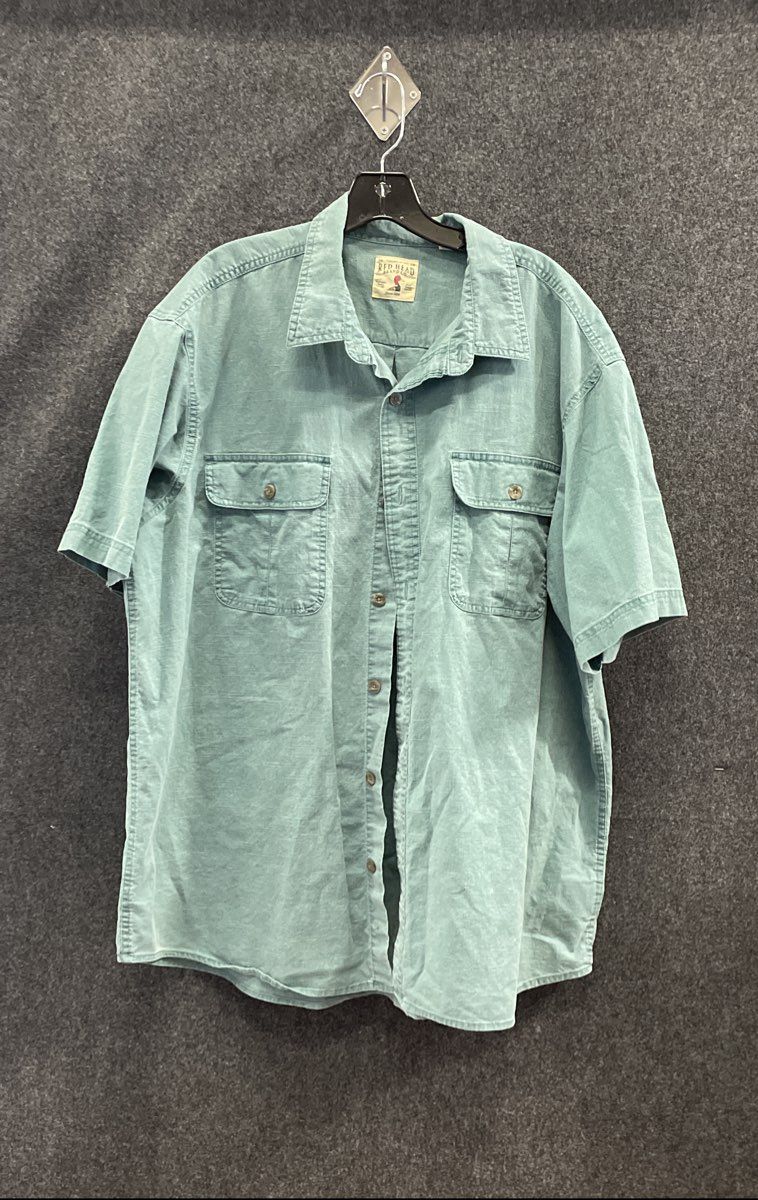 Red Head Men's Teal Short Sleeve Button Up Two Pocket Work Shirt Sz 2XL