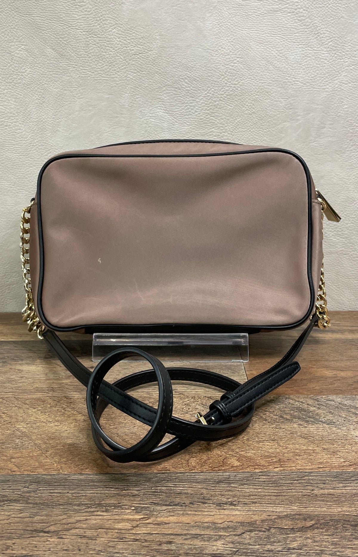 Michael Kors Brown Nylon Chain Camera Crossbody Bag Gold Hardware