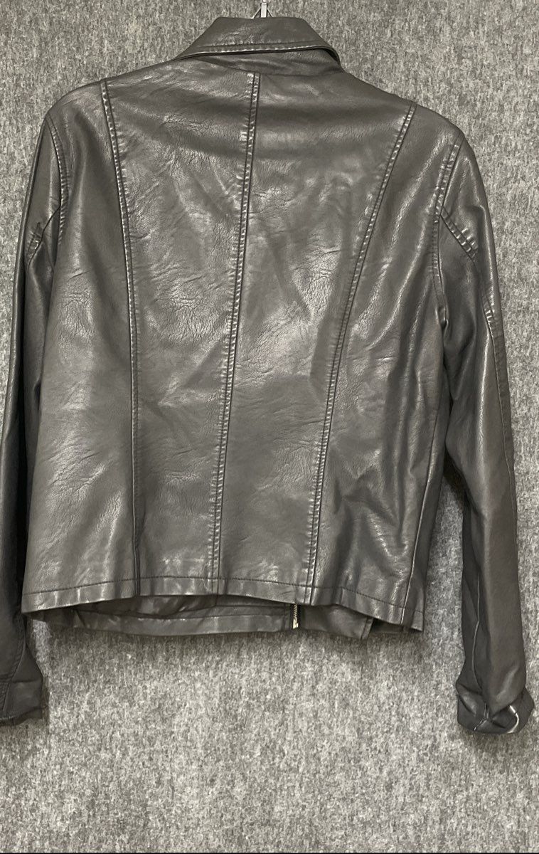 CI Sono Women's Black Faux Leather Biker Moto Jacket Asymmetrical Zip Sz L