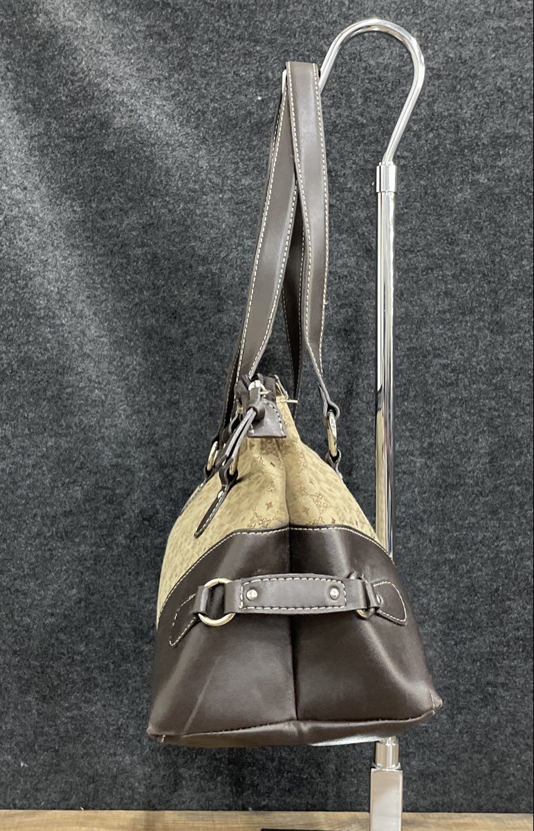 Villager Cream Monogram Fabric Black Leather Vintage Shoulder Bag Purse