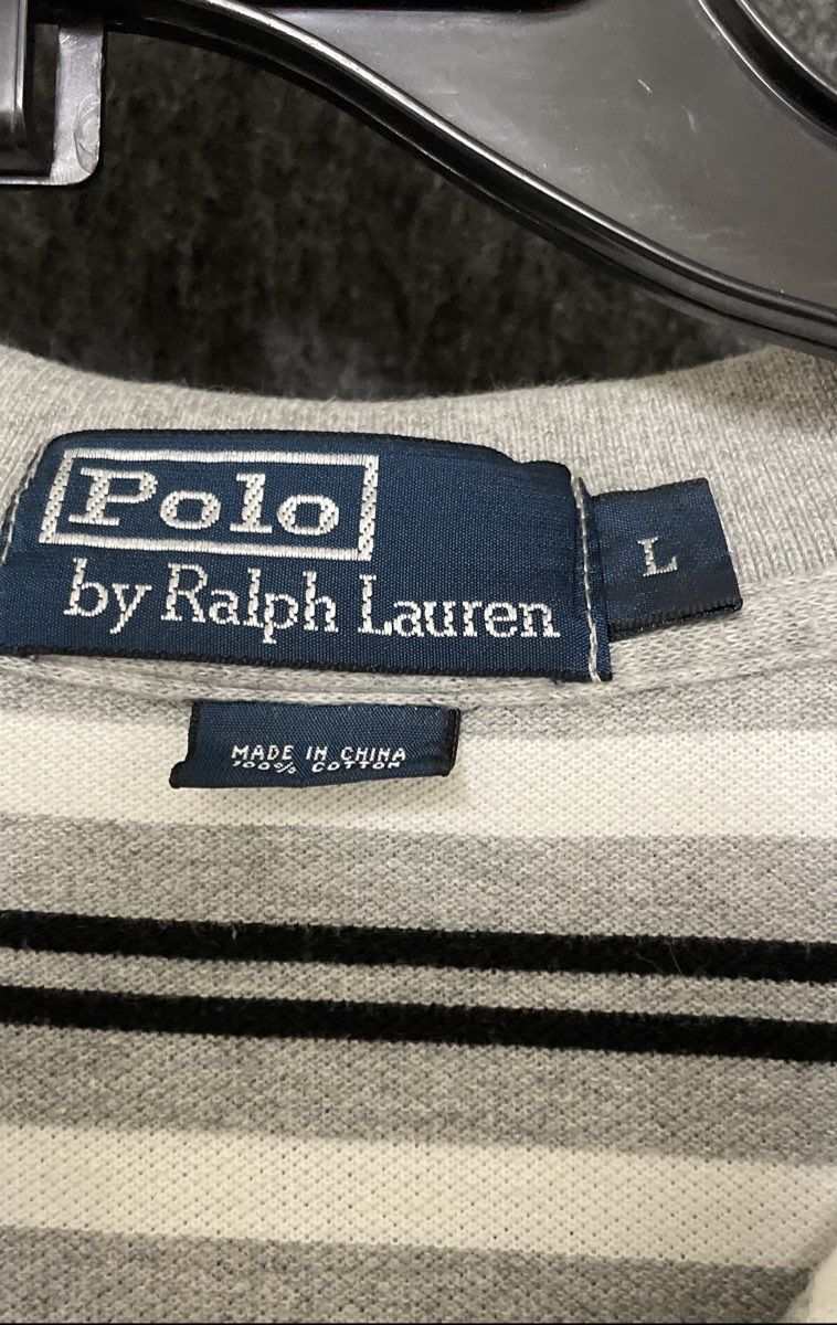 Polo by Ralph Lauren Men's Polo Shirt Grey White Black Striped Cotton Sz L