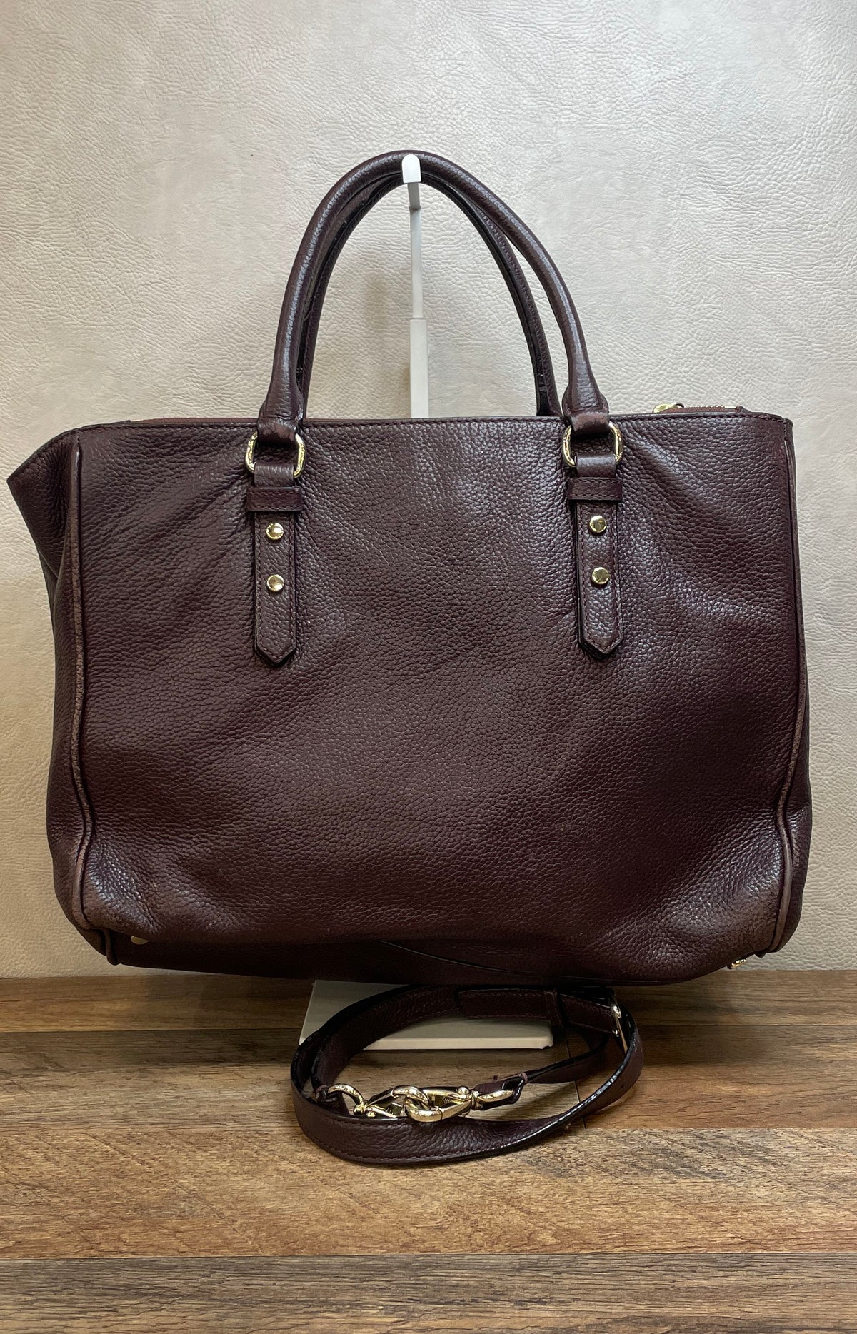 Kate Spade Burgundy Pebbled Leather Satchel Shoulder Bag Gold Hardware