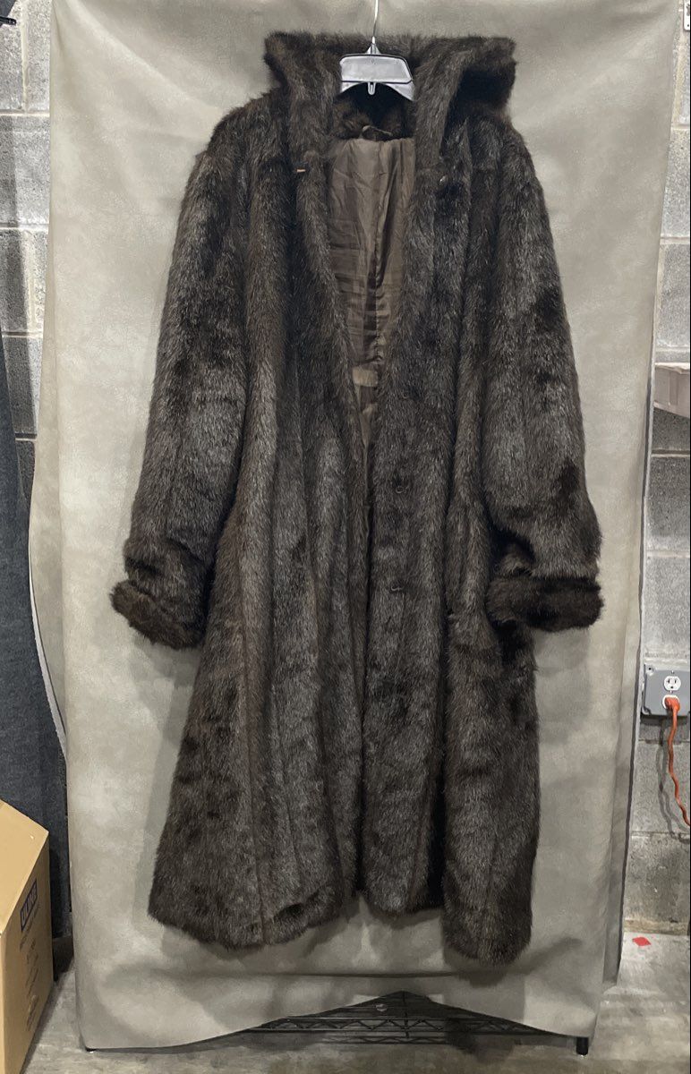 Vintage Y2K Women's Brown Hooded Faux Fur Long Full Length Coat