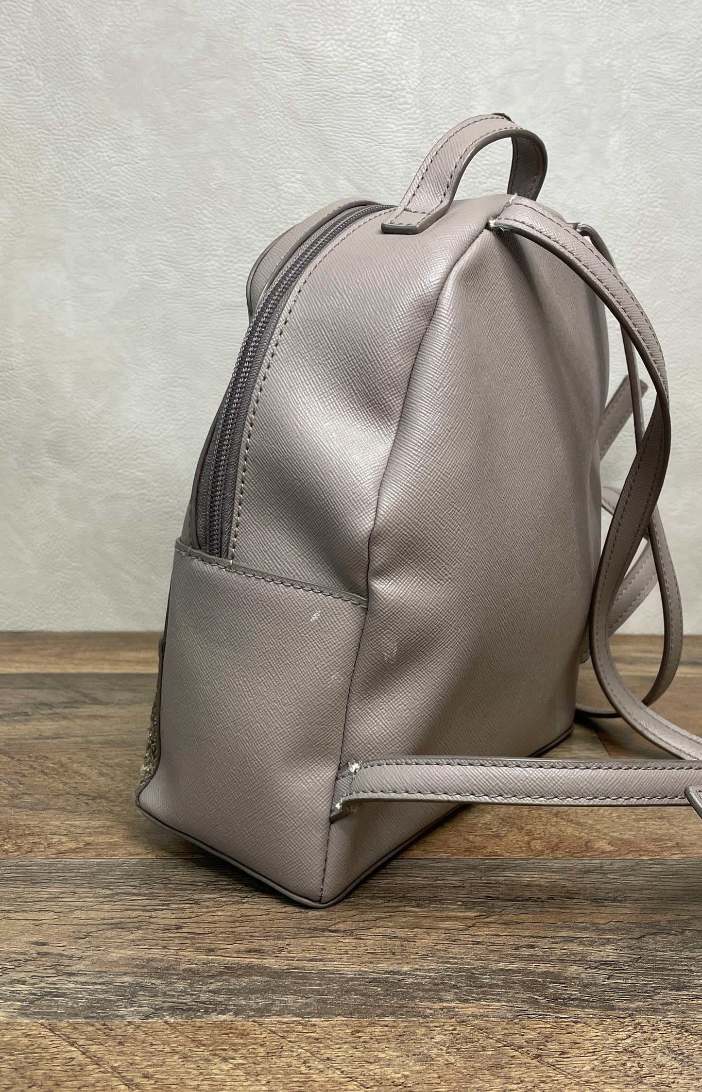 Kate Spade Mauve Grey Saffiano Leather Glitter Small Backpack Gold Hardware