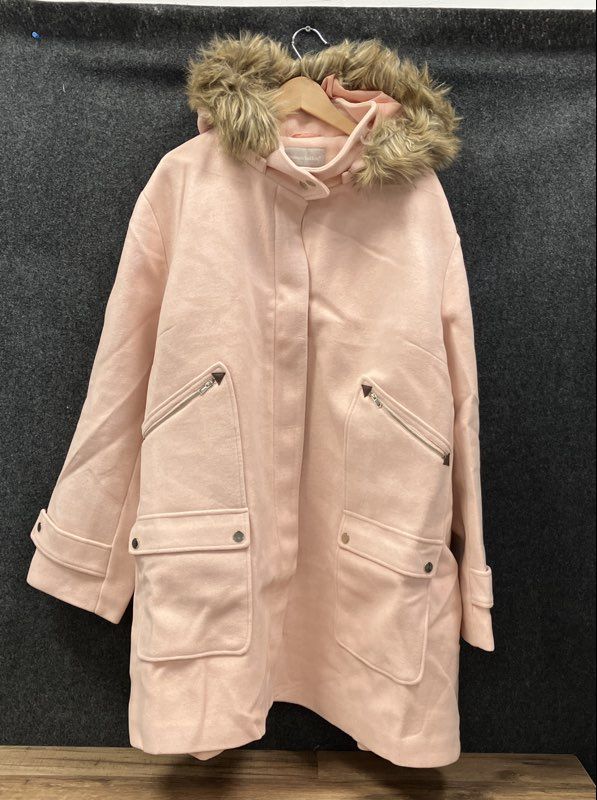 Woman Within Women's Pink Faux Fur Trim Hooded Parka Jacket Plus Size 34W