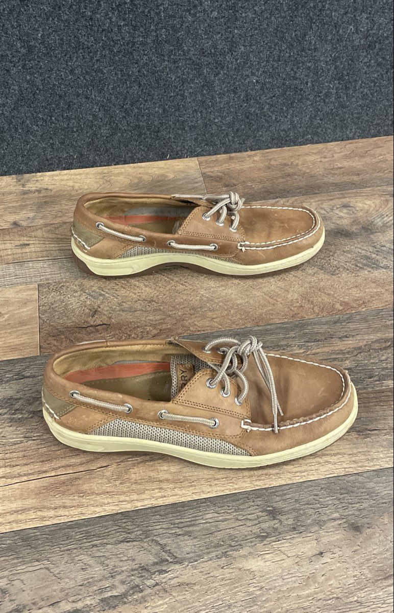 Sperry Billfish Tan Leather Mesh 3-Eye Boat Shoes Men's Size 10 M