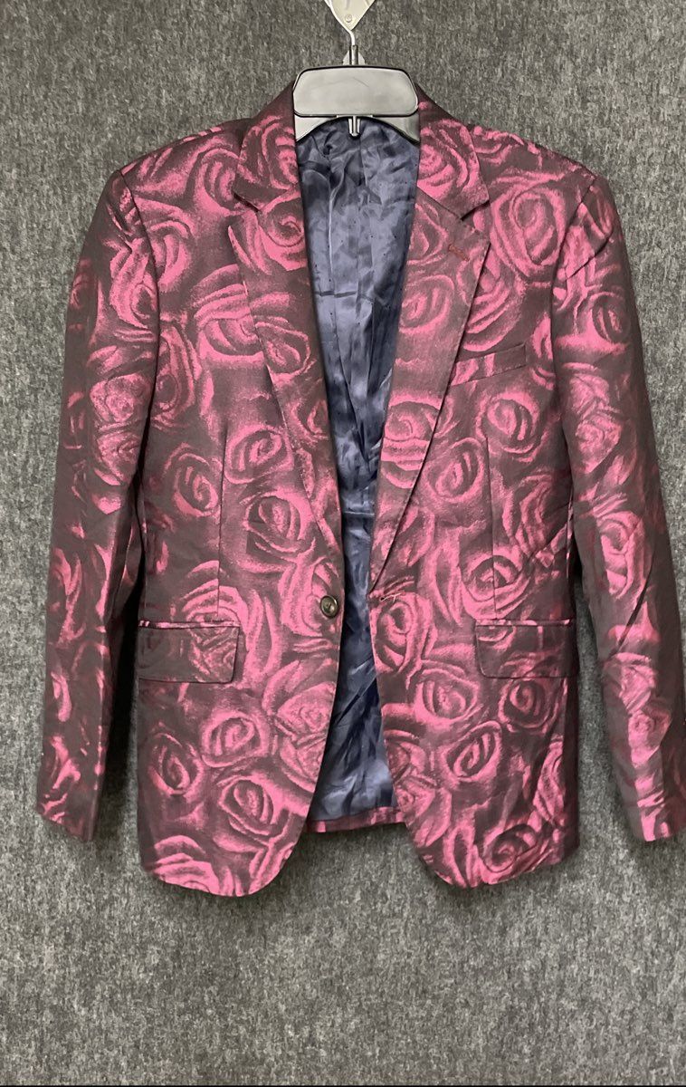 Lanifigio di Egod Men's 3-Piece Suit Maroon Rose Floral Jacquard 48 38