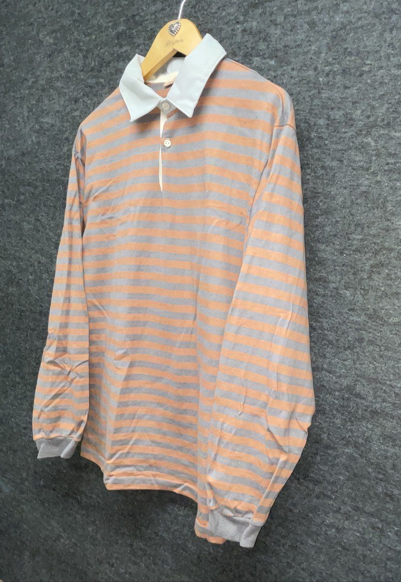 Vintage 90s Bob n Jane Striped Long Sleeve Rugby Shirt Gray Orange Sz M