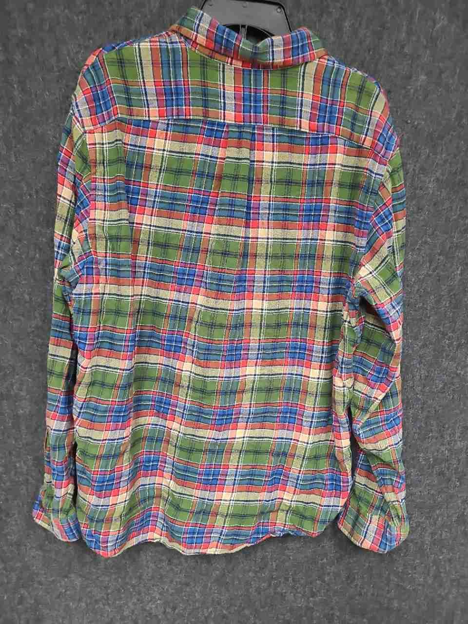 Lands' End Men's Vintage 90s Green Red Plaid Flannel Button Down Shirt Sz L