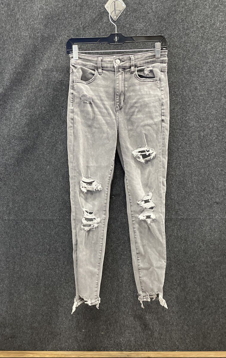 American Eagle Women's Grey Next Level Stretch Distressed Raw Hem Jeans Sz 6S