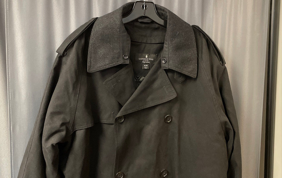 London Fog Men's Black Signature Double Breasted Insulated Trench Coat Sz 42R
