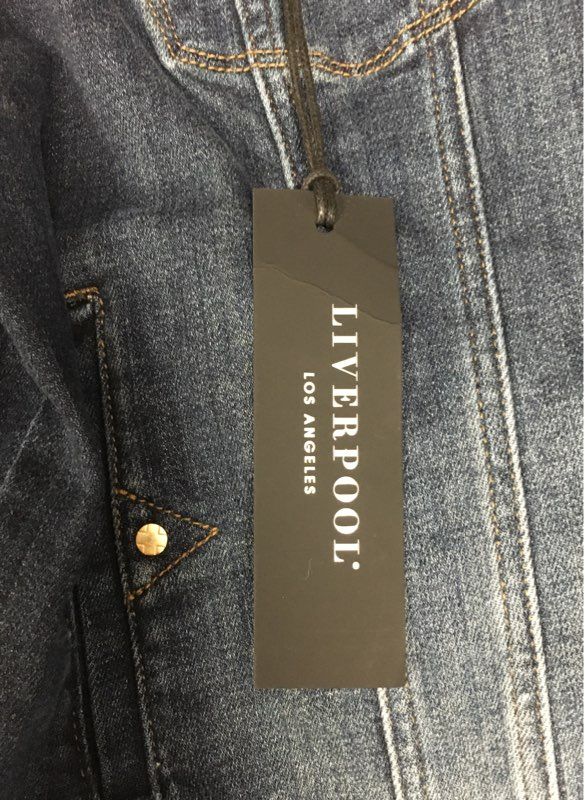 Liverpool Women's Blue Stretch Denim Jacket Faded Button Front NWT Size 1X