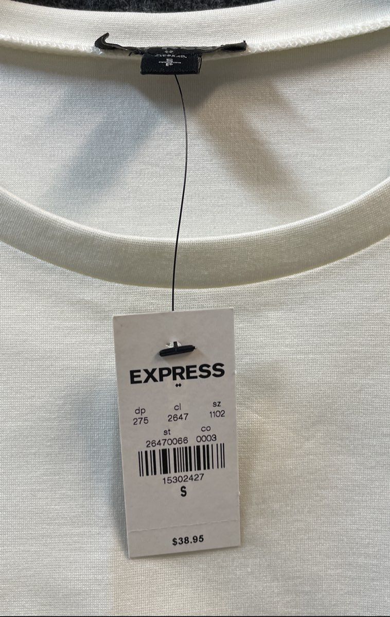 Express Women's White Short Sleeve Tie Front Cuffed Top Size S NWT