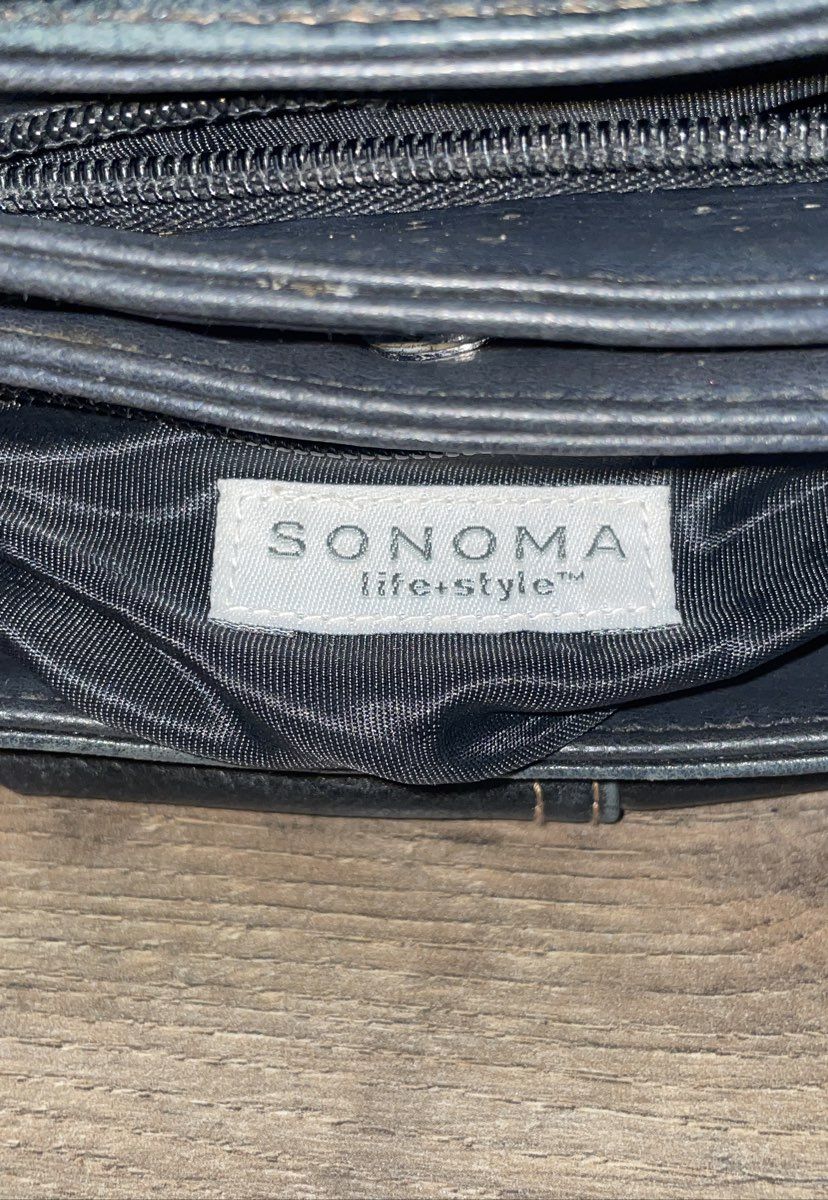 Sonoma Black Leather Shoulder Bag Hobo Contrast Stitching Silver Hardware