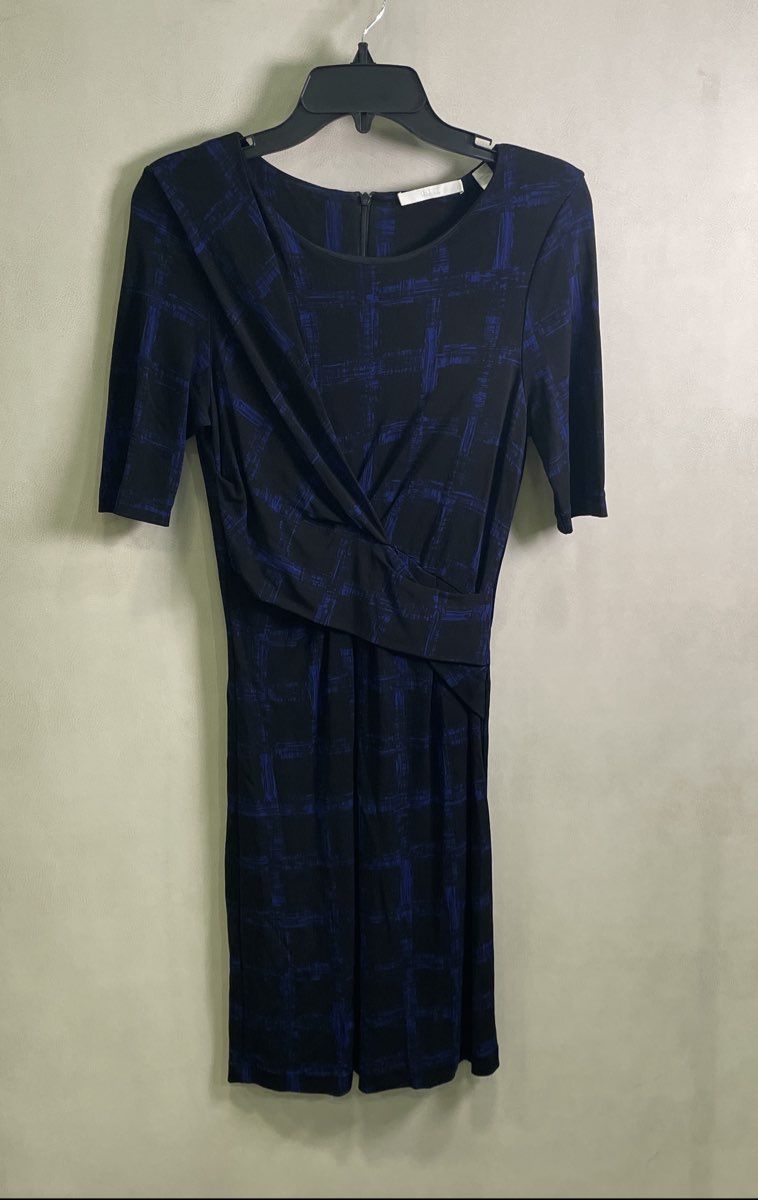 Hugo Boss Women's Black Blue Abstract Printed Surplice Sheath Dress Sz S