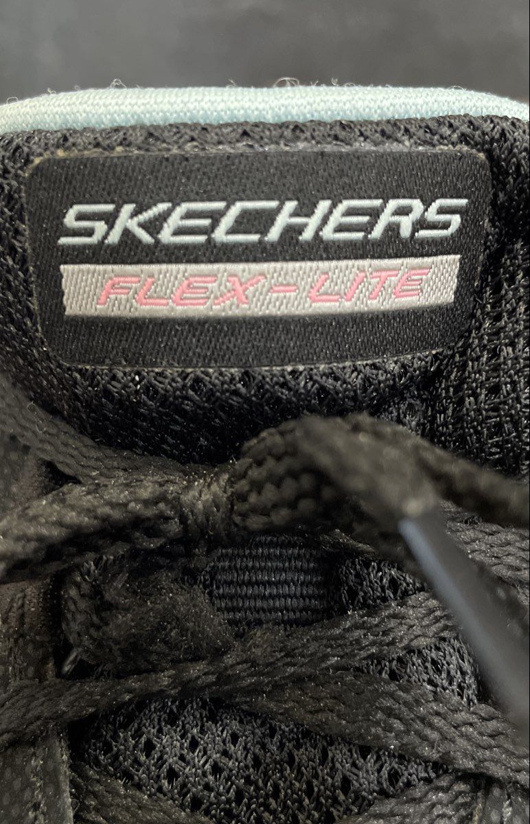 Skechers Flex-Lite Black Blue Air-Cooled Memory Foam Walking Shoes Size 8.5