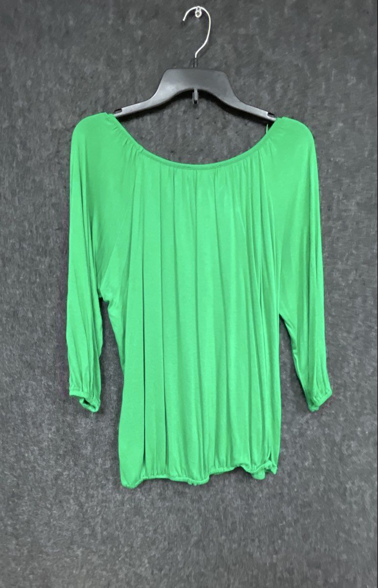 Michael Michael Kors Women's Green Scoop Neck 3/4 Sleeve Bubble Hem Blouse Sz S