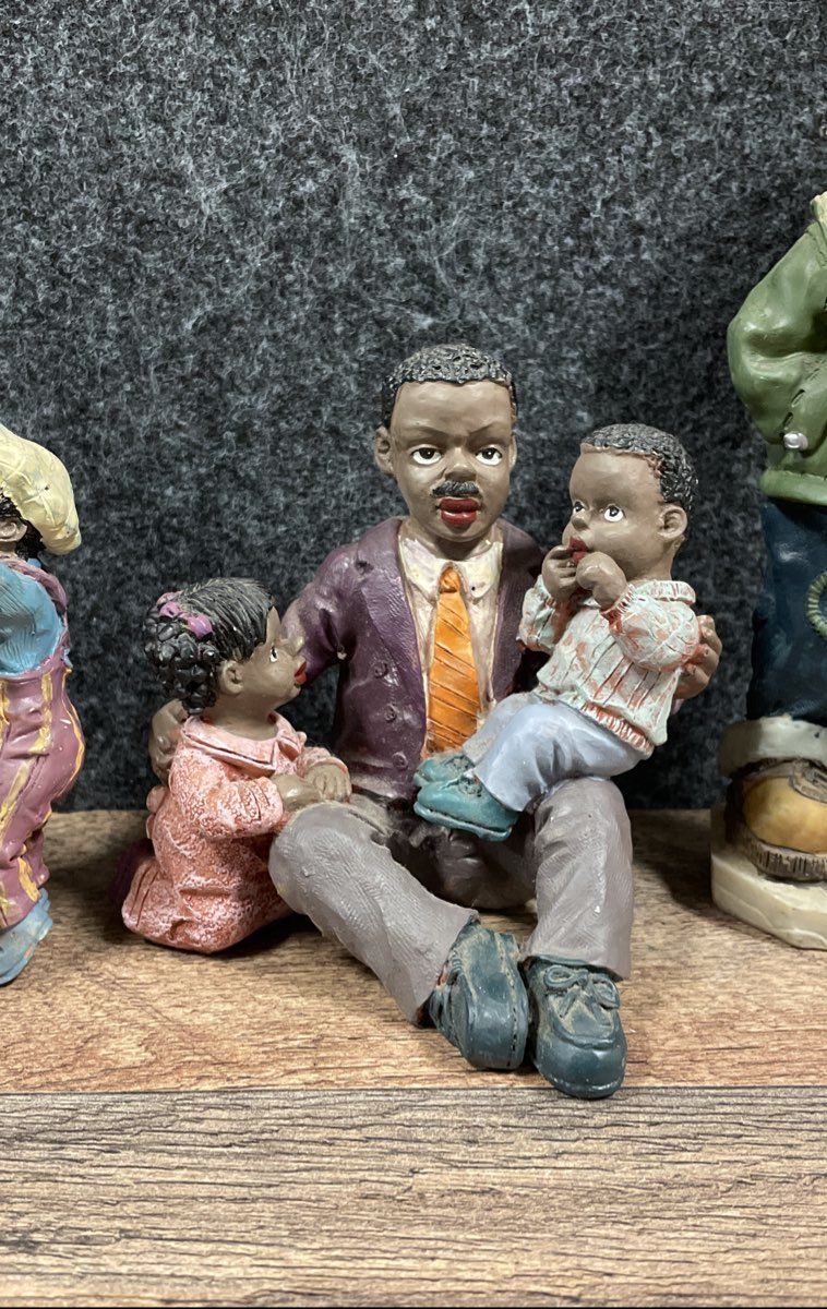 Lot of 4 Vintage African American Resin Figurines Hand-Painted Black Americana
