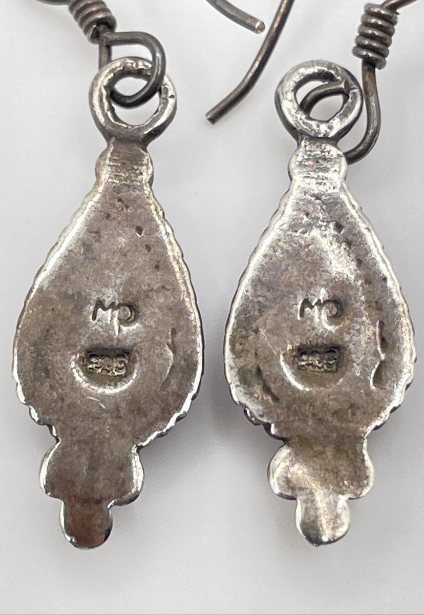 Marsala 925 Sterling Silver Black Onyx Teardrop Rope Bezel Dangle Earrings 2.7g