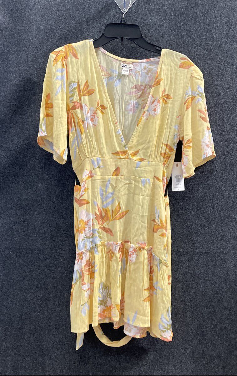 Billabong Women's One & Only Yellow Floral V-Neck Smocked Mini Dress S NWT